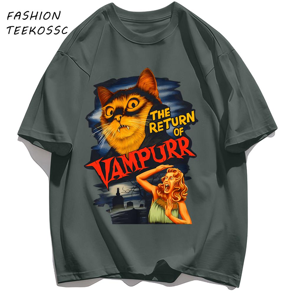 The Return Of Cat Print Men T Shirts AllMatch Soft Short Sleeve Hip Hop Fashion Summer Basics TShirt Unisex Cotton Loose Top