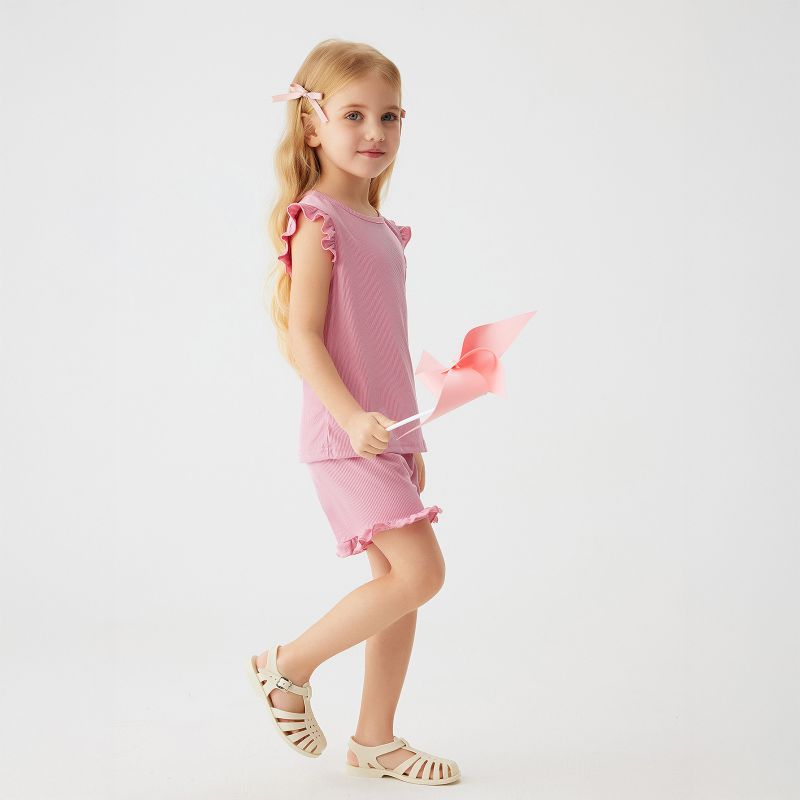 1-6 Years Kids Girls' Solid Color Cap Sleeve Tank Top and Shorts Set