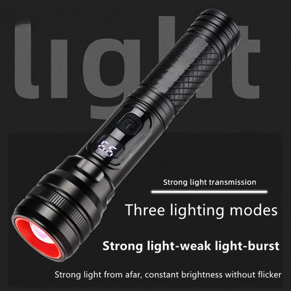 High Power Spotlight Long Range LED Flashlight Built-in 18650 Battery Aluminum Alloy With Tail Magnet For Cycling Camping