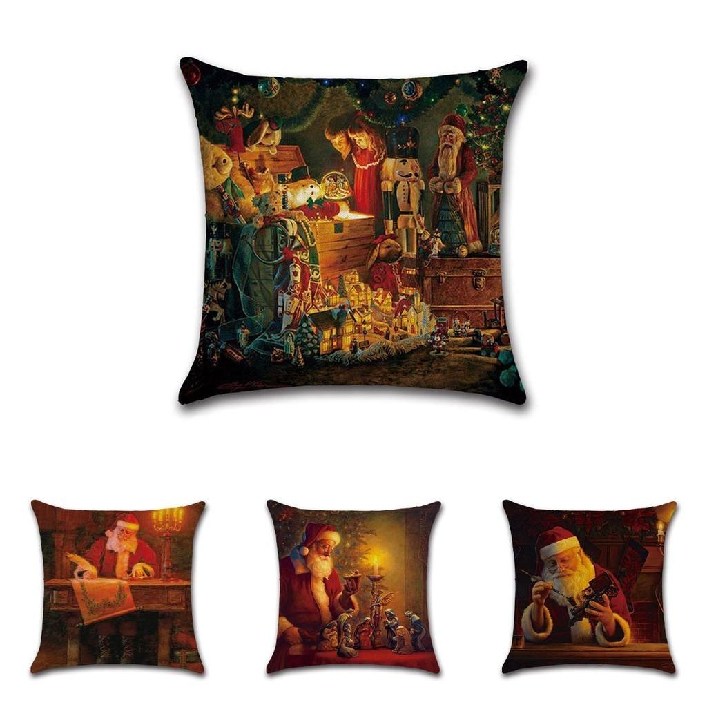 Elegantes Weihnachtskissen aus Leinen mit Weihnachtsmann für gemütliche Heimdekoration