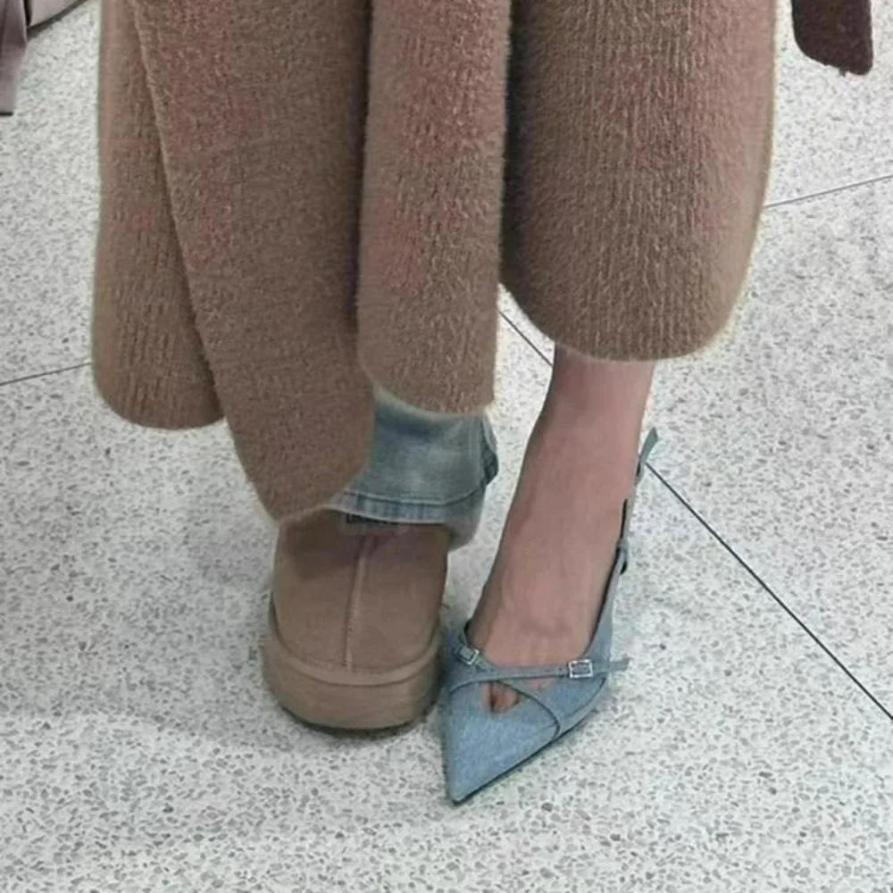Women's Jeans Heeled Sandals Pointed High Heel Office Lady Shoes Beautiful Women Shoes