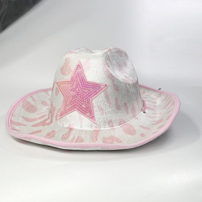 Pink Cowgirl Hats Sequins Star Cow Girl Hat with Cow Print Adult Cowboy Hat