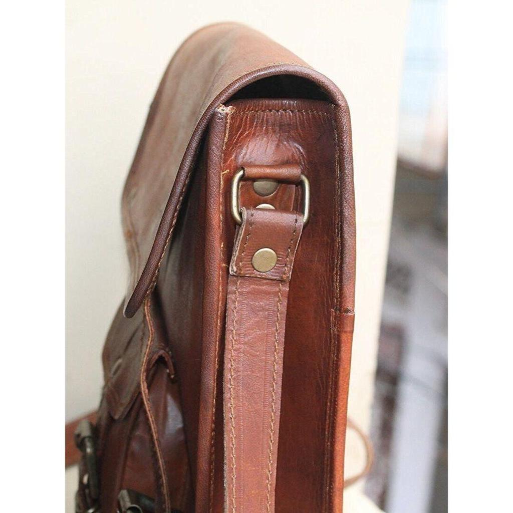 Couro de cabra genuíno feito à mão para laptop bolsa de escritório bolsa de ombro mensageiro