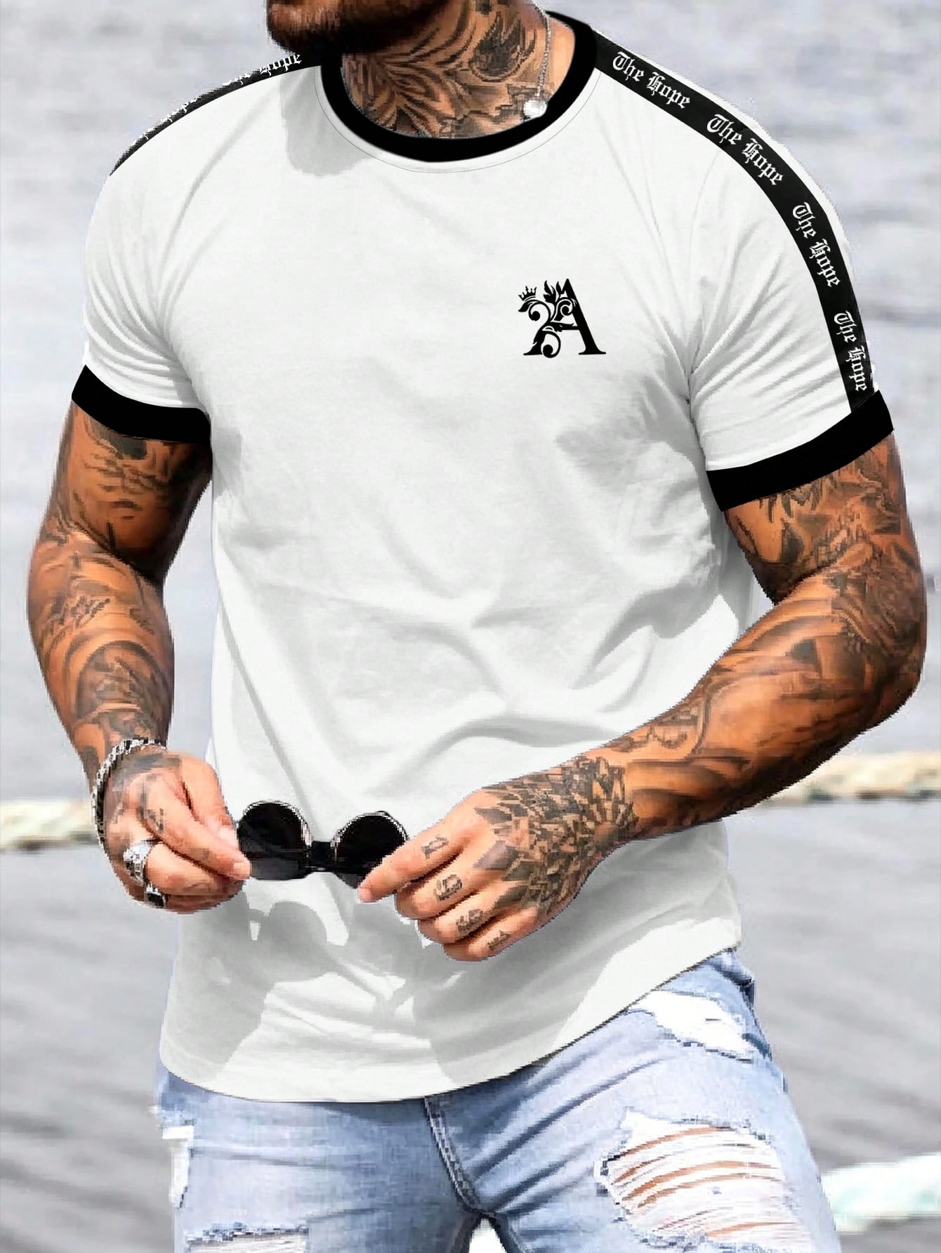 Men s Color Block Letter Pattern Casual Multifunctional Daily T-shirt, Summer S белый