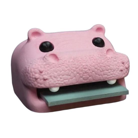 

3D Printed Hippo Holder with Stencils Hippopotamus Shape Sticky Note Organizer with Pen Slot Desk Office Home Decoration рожевий