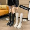 20 autumn and winter new versatile but knee-thin knight boots long boots flat-bottomed round head zipper flat-bottomed high boots women