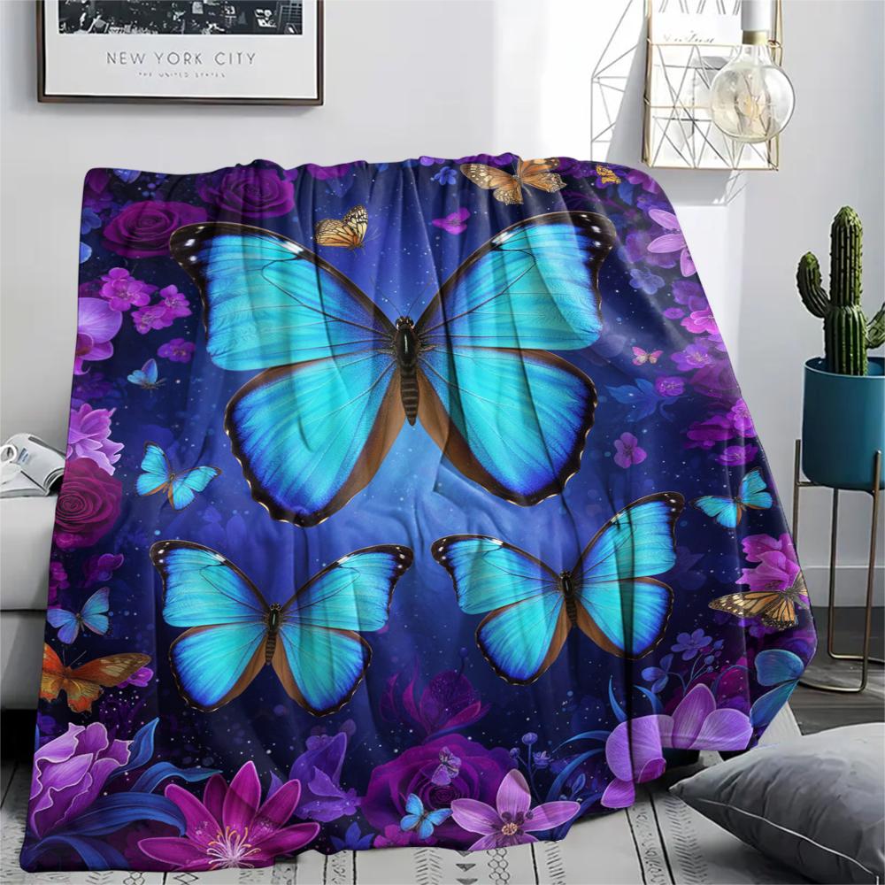 1PC 3D Butterfly Print Flannel Blanket, High Quality All Seasons, Home Decor, Warmth and Comfort, Perfect for Christmas Gifts