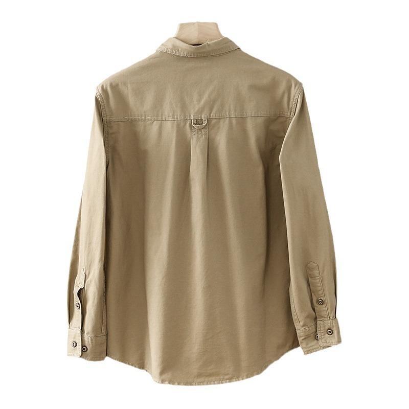 Solid Color Long-sleeved Shirt Men's Work Jacket Spring and Autumn Trendy Loose Casual Shirt Men's Autumn Casual Jacket