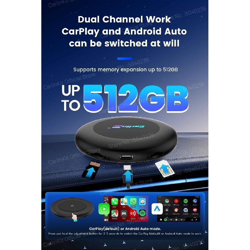 CarlinKit CarPlay Ai Box Android 15 Ultra2 SM6350 8GB+128GB Smart Android TV Box Wireless CarPlay Android Auto GPS For OEM Cars