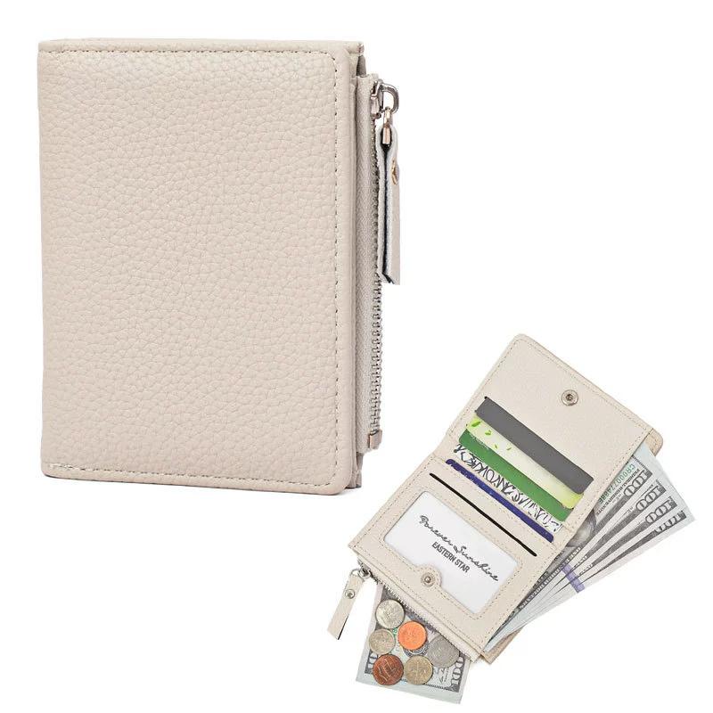 Dámská mini peněženka s RFID blokováním, dvojitá, se zipovou kapsou na mince, okénkem na ID, 5 přihrádkami na karty, malá, kompaktní
