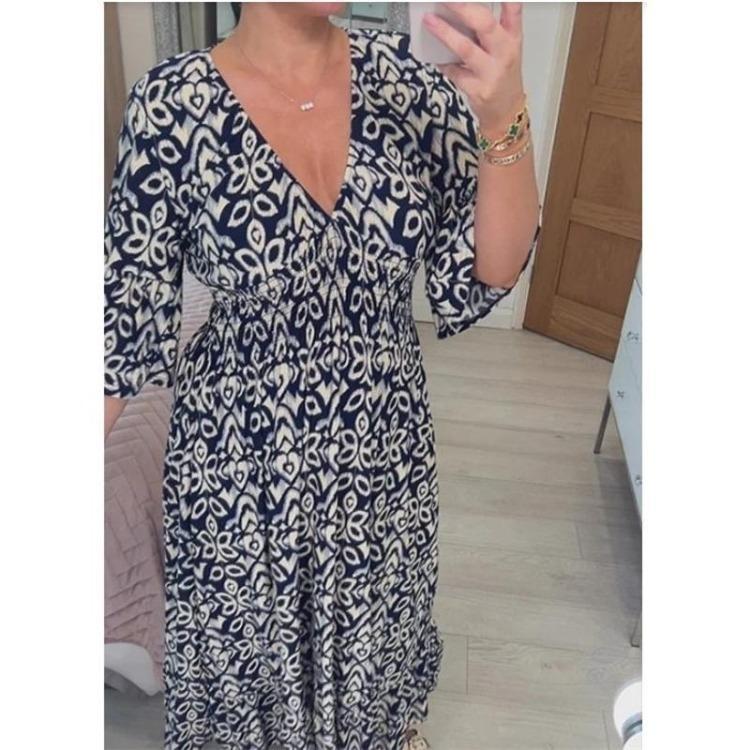 Sommer-Maxikleider für Damen Übergröße Floral Locker V-Ausschnitt Lässig Urlaubs-Strand-Outfit
