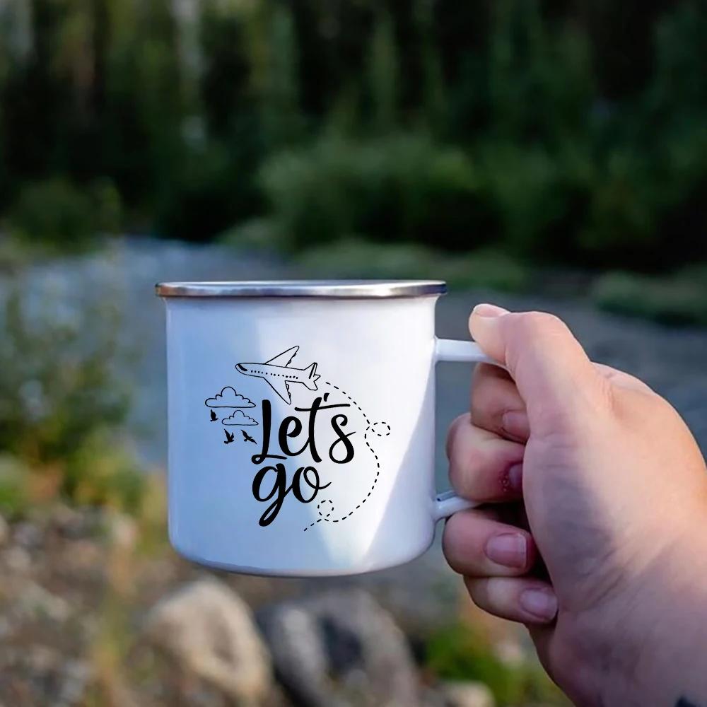 Emaille Kaffee Kakao Tassen Let's Go Outdoor Reise Camping Lagerfeuer Party Wein Bier Getränke Saft Tassen Zuhause Frühstück Milch Wasser Tasse