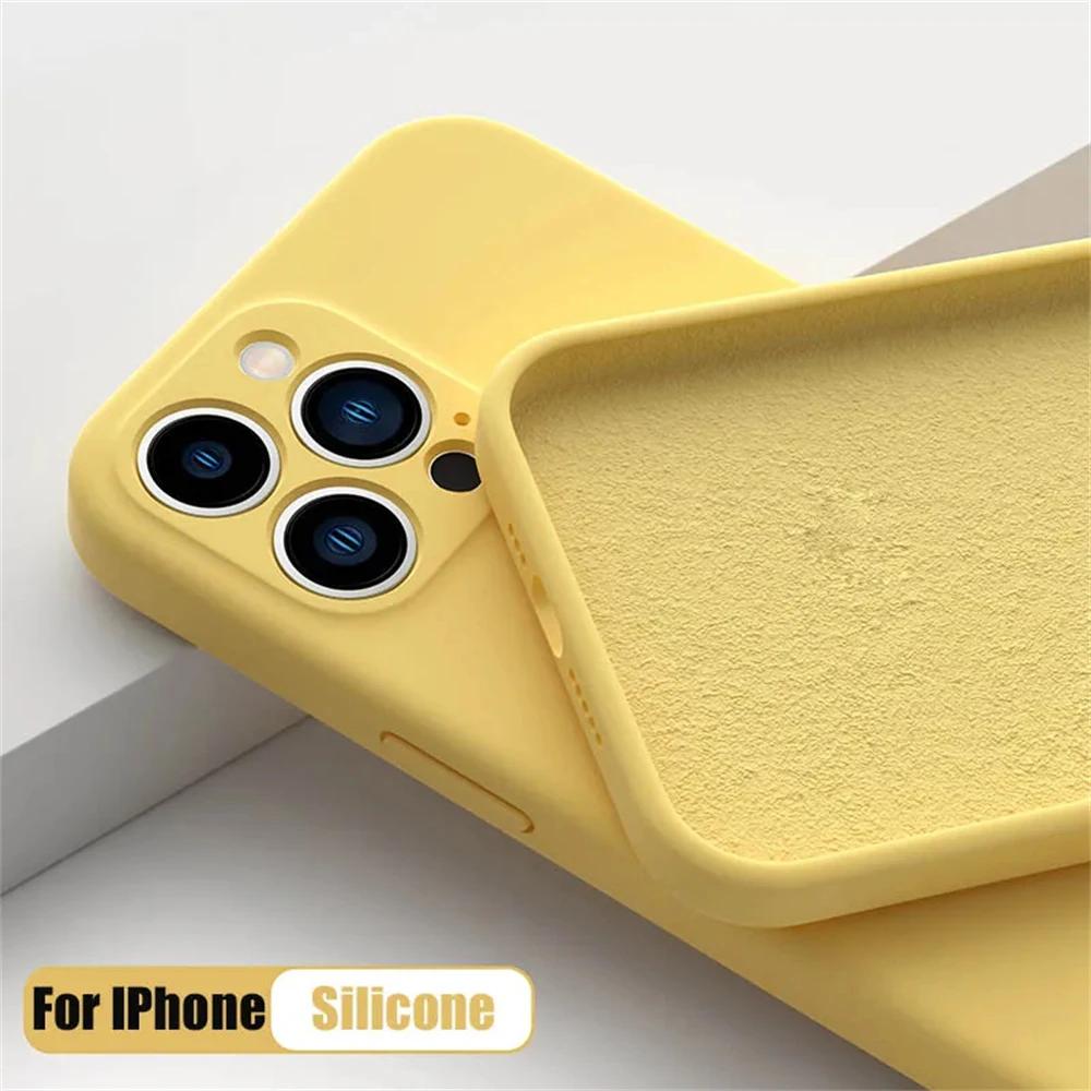 New Yellow iphone Case 12 13 Mini X XR XS SE 7 8 14 15 16 Plus Liquid Silicone Cover For Apple iPhone 16 15 14 13 12 11 Pro Max