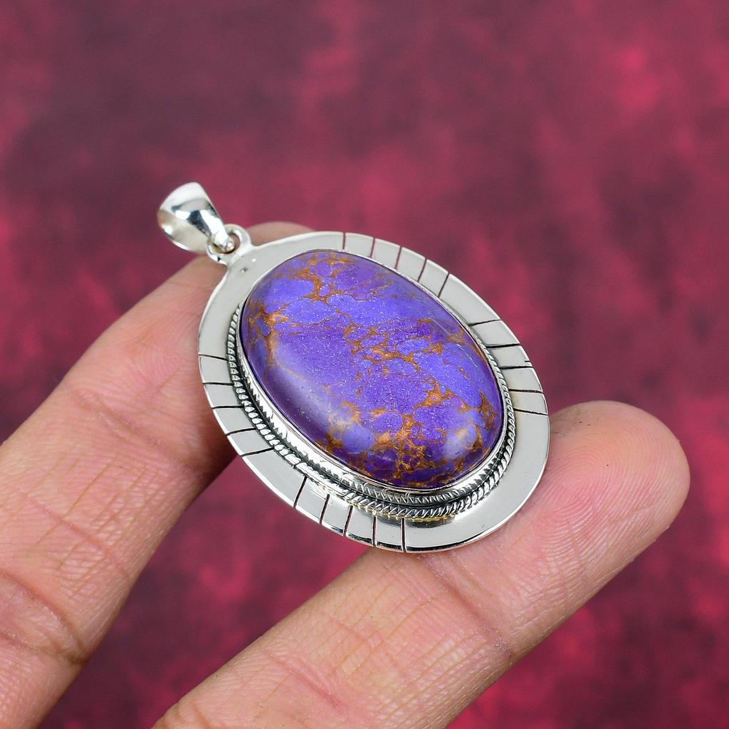 Purple Copper Turquoise Pendant, 925 Solid Sterling Silver Jewelry, Gemstone Pendant, Gift For Her Handmade Dainty Jewelry
