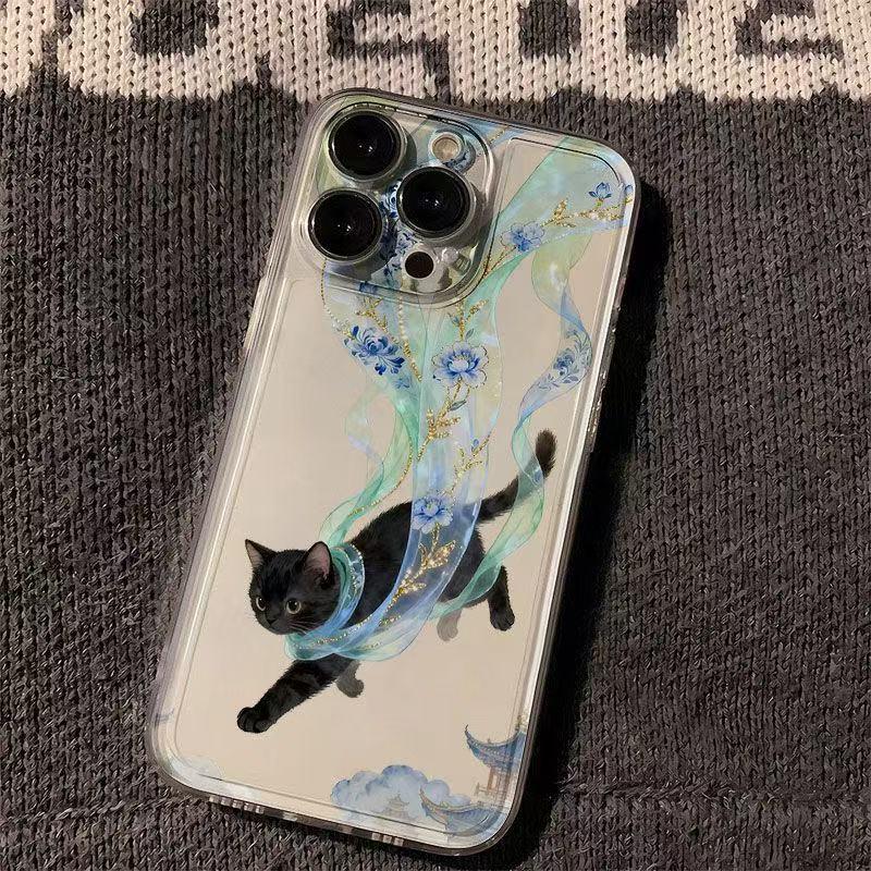 Dunhuang Flying Cat iPhone Case: Compatible with iPhone 13, 14, 15 Pro & 16 Pro Max. Simple, Full Coverage & Drop-Proof.