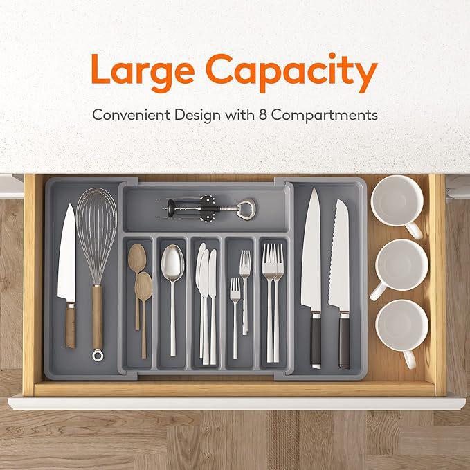 Adjustable Silverware Storage Box - Cross-Border Retractable Cutlery Rack Drawer Organizer