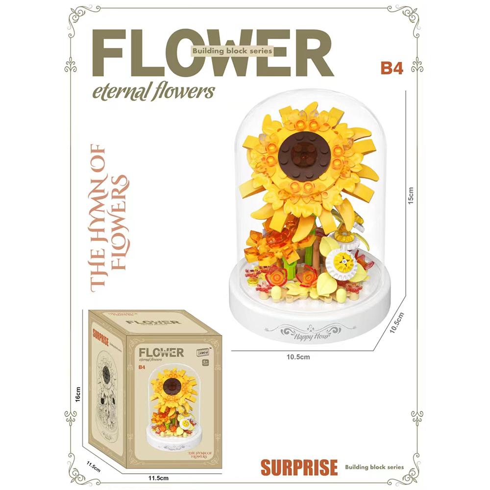 3D Moc Block-Assembled Plastic Flower Carousel Music Box - Sunflower Rose Cake Ferris Wheel Gift For Adults  Girls