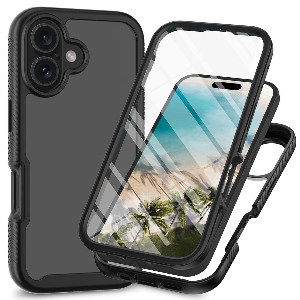 For iPhone 16 Case PC+TPU Clear Phone Cover with PET Screen Film