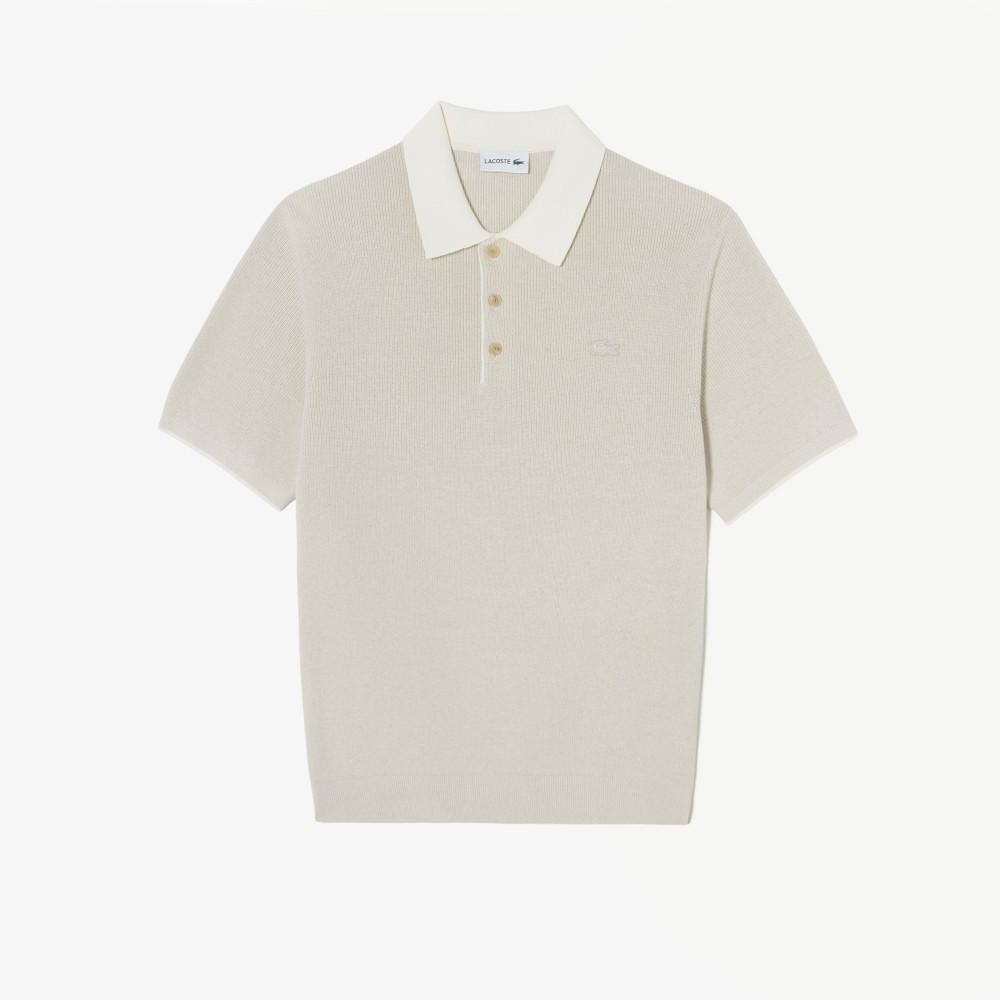 Lacoste Men's Ribbed Collar Twisted Yarn Short Sleeve Sweater Polo Shirt PH943E-56GI18