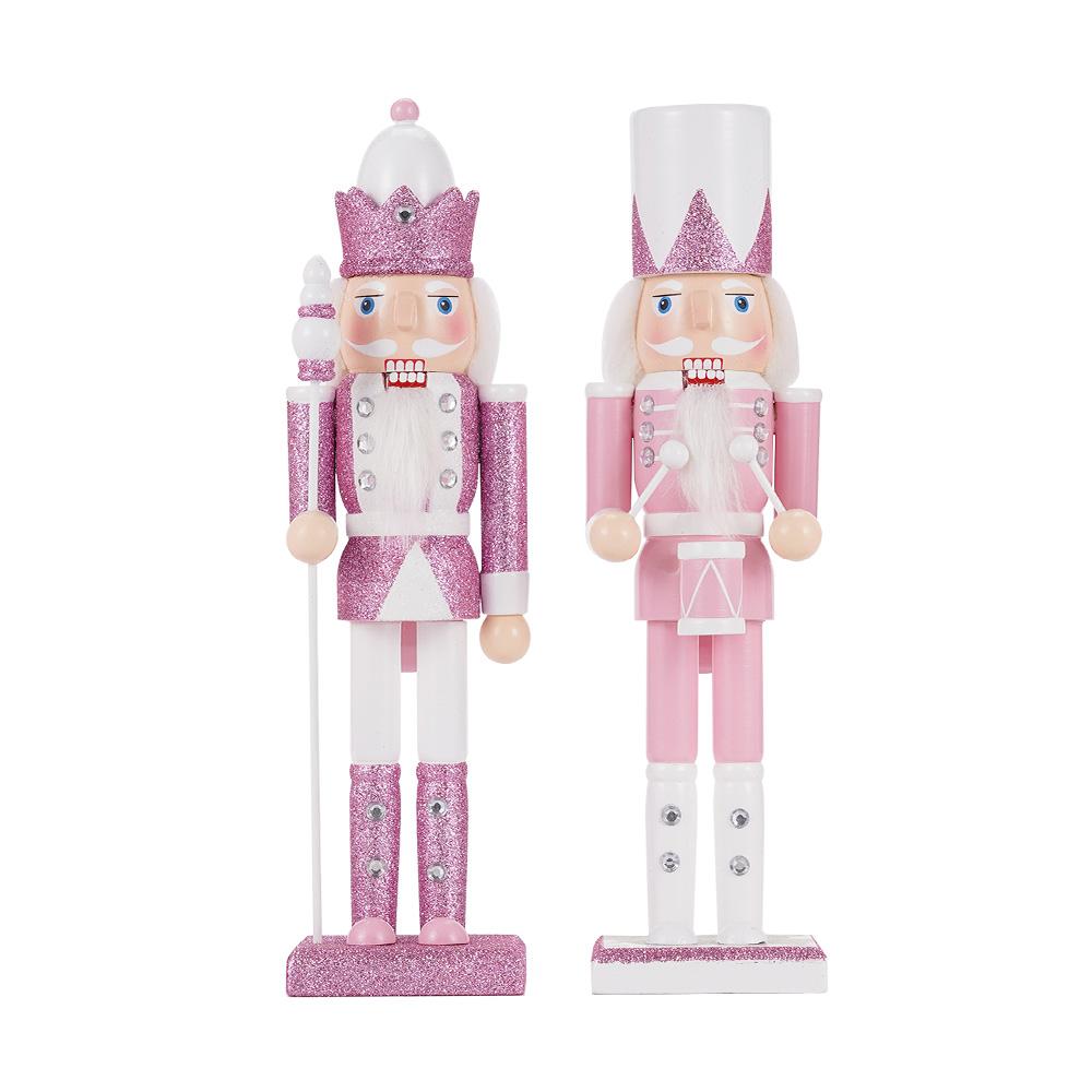 

2Pcs 30CM Pink Glitter Nutcracker Soldier Puppet Wooden Nutcracker Ornament Christmas Navidad New Year Gift Home Decoration
