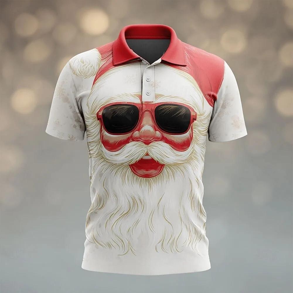 

Santa Claus 3D Printed Men s Short Sleeved Polo Shirt Fashion Lapel Button Sports Shirt Casual Vacation Men s Oversized Clothing 3XL