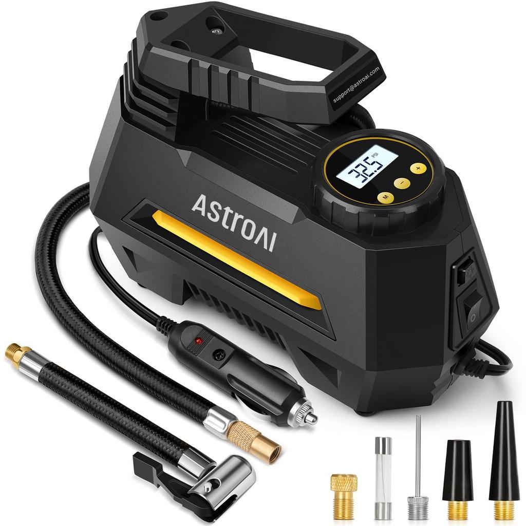 AstroAI Electric Air Compressor for Overheat Gasket Socket LED 3 Conversion Compatible with Presta and Schrader Suitable for Road and Yellow Cars,