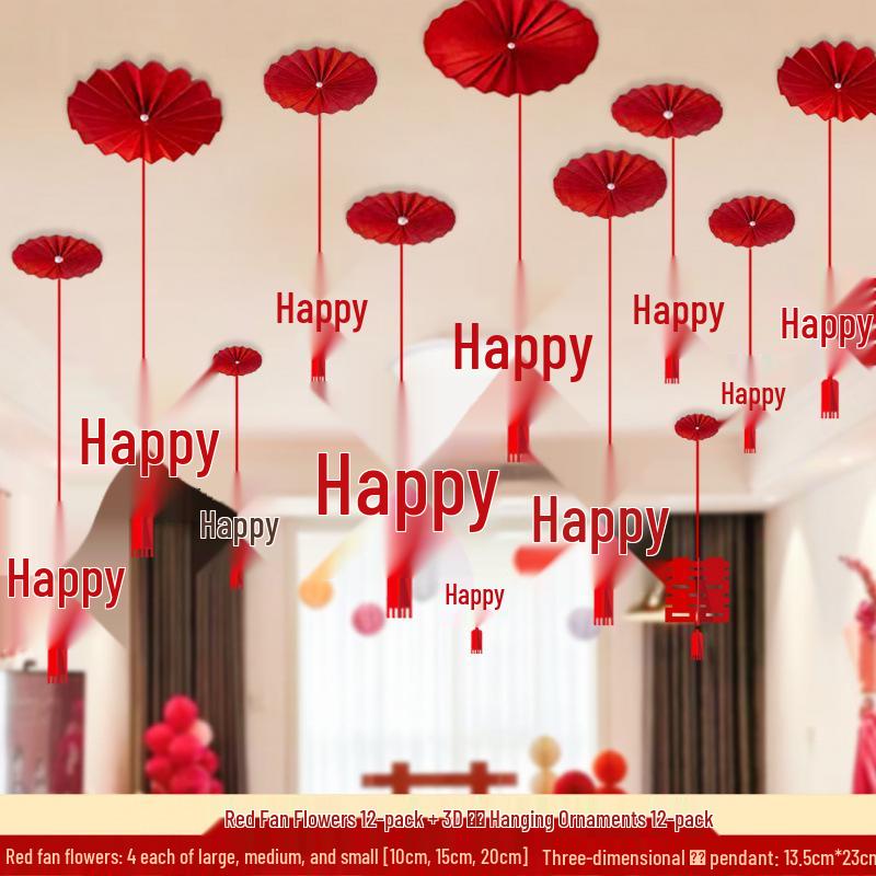 Double Happiness Wedding Hanging Decorations for Living Room, Bride's Bedroom, and Groom's Master Bedroom