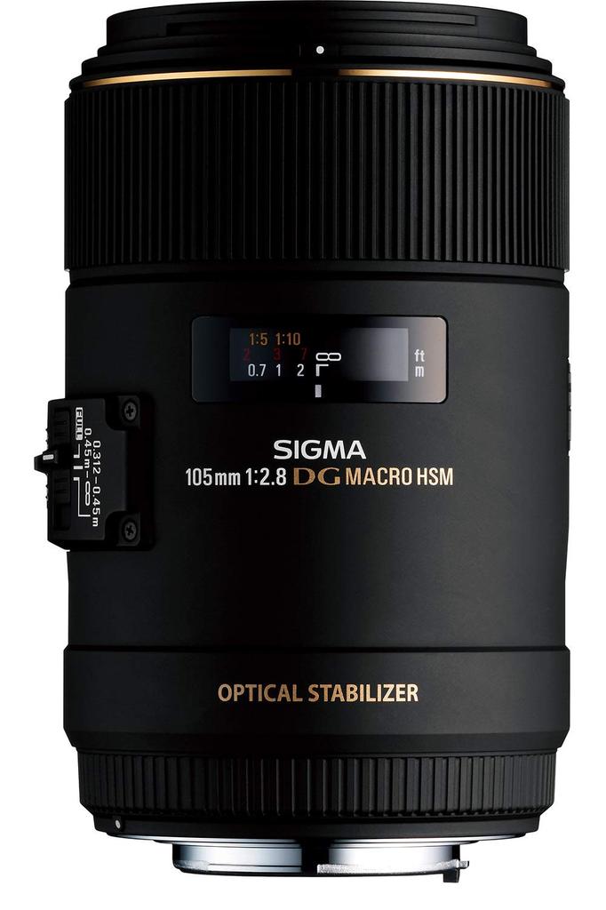 Sigma 105mm EX DG OS HSM MACRO lens for Nikon fixed focal F2.8 F-mount, length, telephoto, full-frame DSLR.