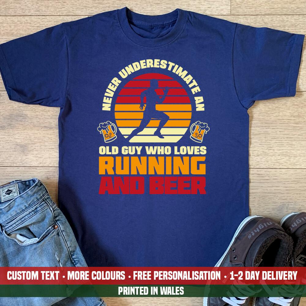 

Never Underestimate An Old Guy Running & Beer T Shirt Funny Man Grandad Gift Top Unisex T-Shirt XXXL