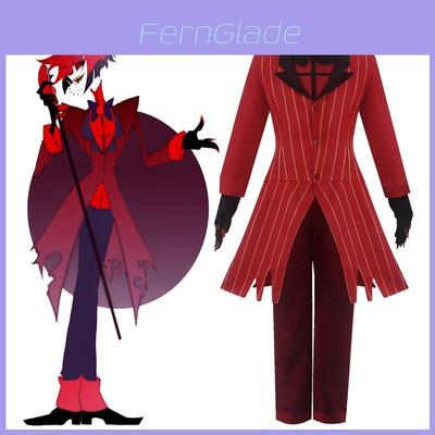 Exquisites Hazbin Hotel Alastor Cosplay Kostümset mit lebhaftem Rot- und Schwarzdesign