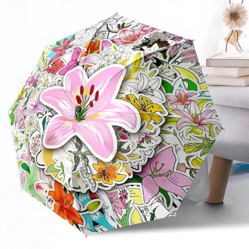 Rosen Garten Teller Automatischer Regenschirm Stabiler 8-Speichen-Schaft Langlebiger Kunststoff & Eisen Ganzjahres-Reise-Outdoor-Zubehör Geschenk für Festivals