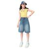 Summer Girls Denim Shorts Kids Blue Short Jeans Tween Trousers Kids Short Pants Toddler Casual Softy Knee Length Jeans Capris