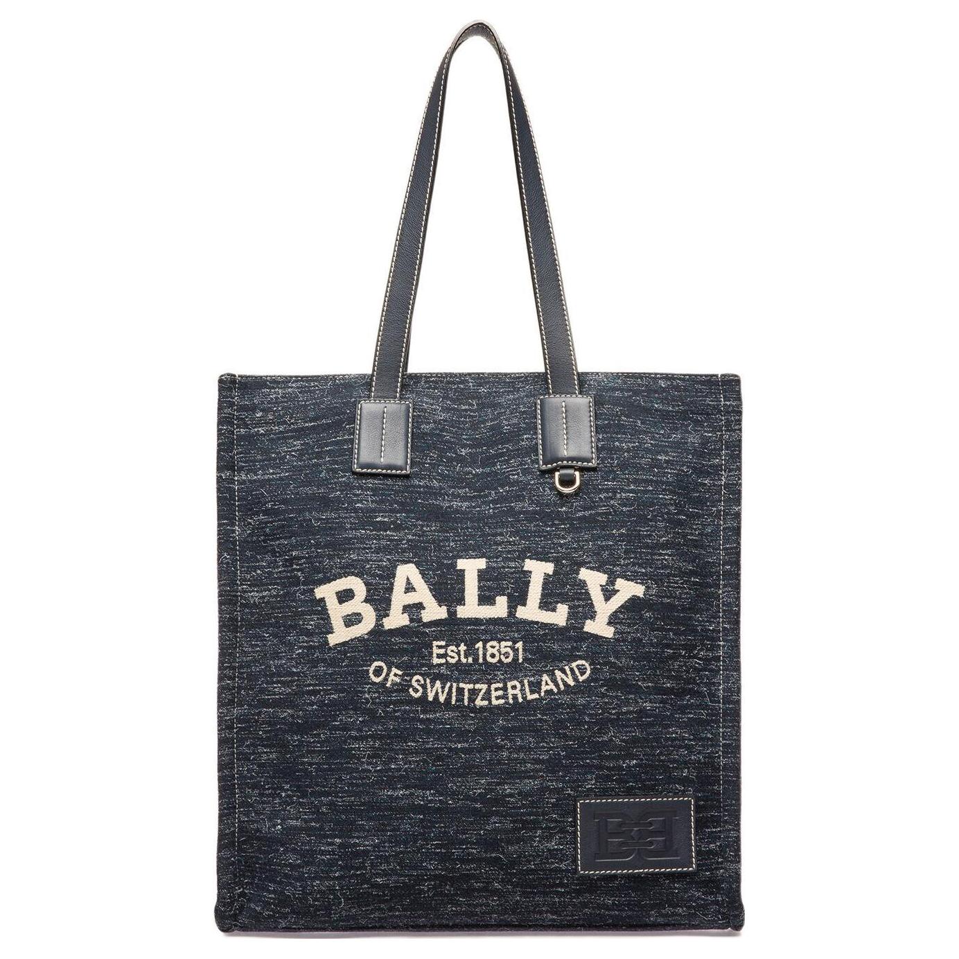 

New BALLY Crystalia Wool Blend With Calfskin Detail Tote Bag Shopping Bag Handbag Shoulder Bag Women s Navy 6301613 35.1*10.9*39.1CM