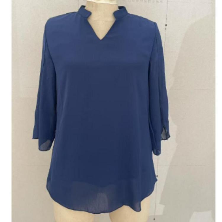 Summer Women's Casual Chiffon Shirt Loose V-Neck Petal Sleeve Blouse