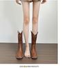 Botas Western Cowboy Bordadas de Couro Macio Femininas - Marrom Retrô Cano Médio Estilo Deserto de Verão (2025)