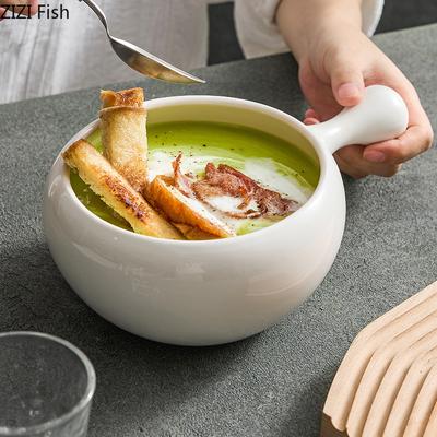 Beyaz Saplı Kase Büyük Kapasiteli Kahvaltı Yulaf Lapası Salata Kasesi Otel Restoran Lamian Erişte Kasesi Ev Seramik Sofra Takımı