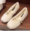 Fashion 2025 New Elegant Buckle Strap Fur Mary Jane Shoes Woman Cosy Soft Fluffy Ballet Flat Ladies Plush Internal Increase Dress Shoes