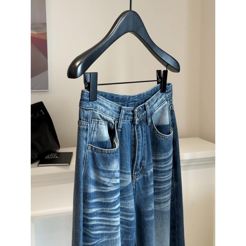 

Ретро выбеленные белые джинсы широкие женские осенние новые с высокой посадкой свободного кроя старые брюки XL