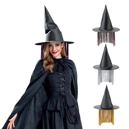 Dámský čarodějnický klobouk Tmavý tajemný styl Čarodějnický klobouk z oxfordské látky s dekorací střapcem Cosplay Párty Doplňky
