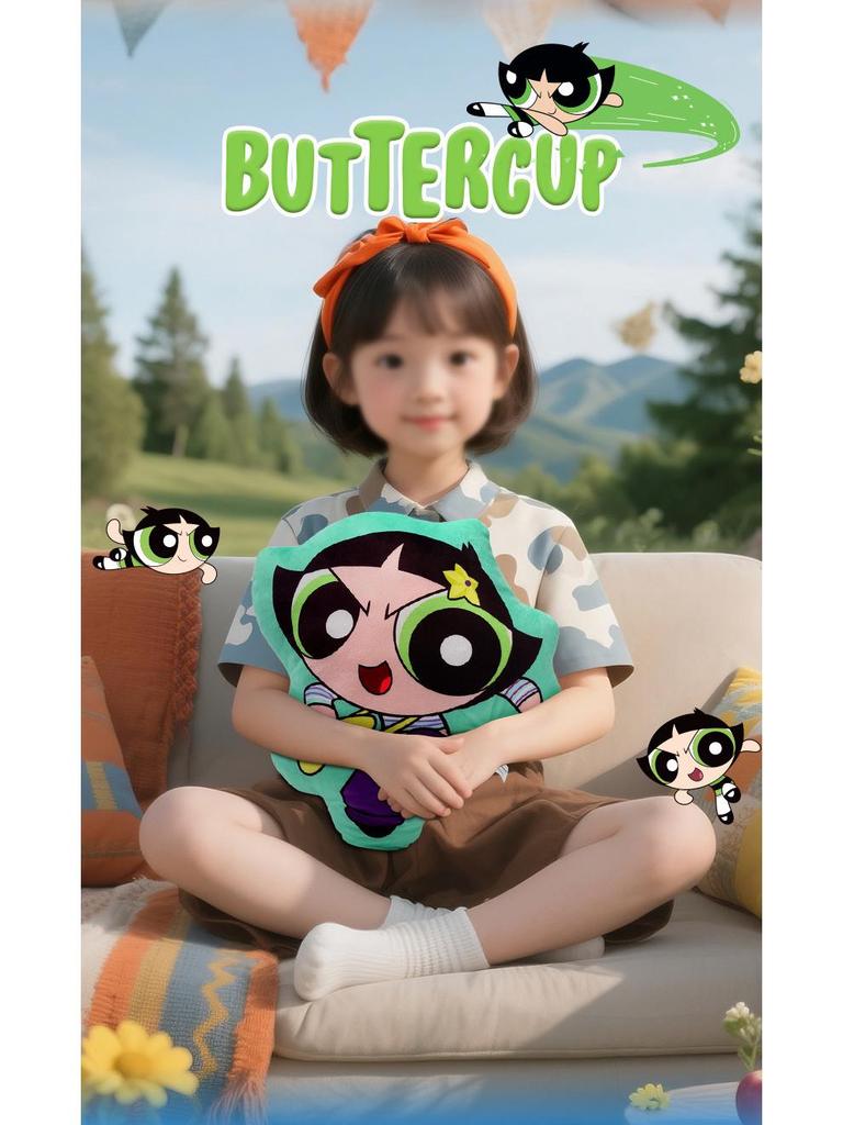 The Powerpuff Girls Vitality Series Cartoon Plush Double-Sided Pillow Cushion