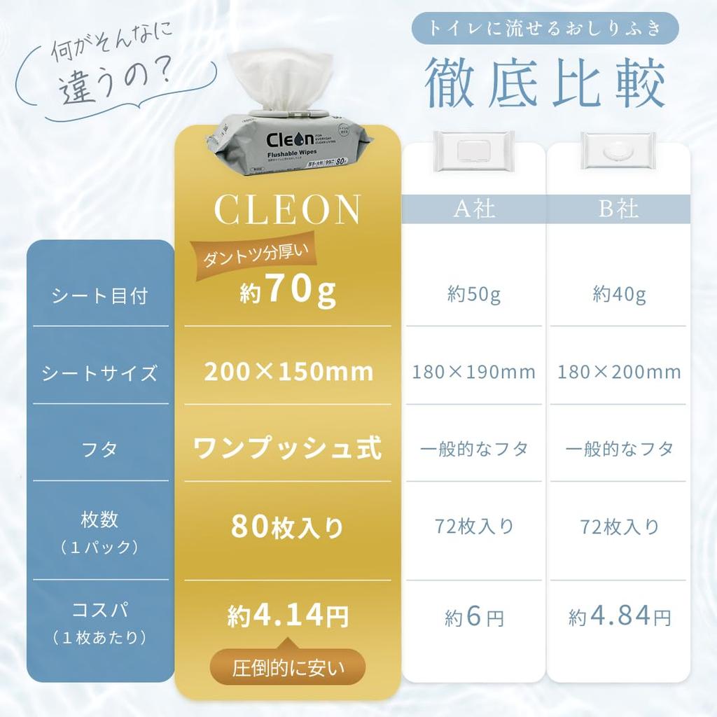 Cleon Extra Thick Flushable Wet 80 Sheets X 9 Operation with Gentle On the Suitable for Caregivers Wipes, Packs, Large, One-Push Lid, 99.9%