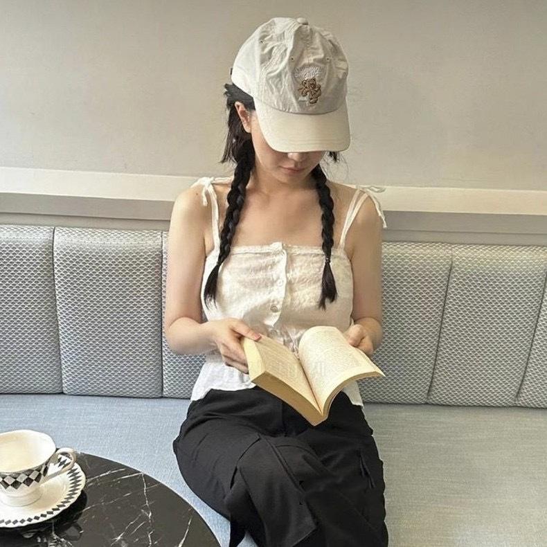 Pink Cute Little Bear Embroidery Ultra Thin Quick Drying Summer Sun Protection Baseball Cap Men's Baseball Cap Women's Trendy