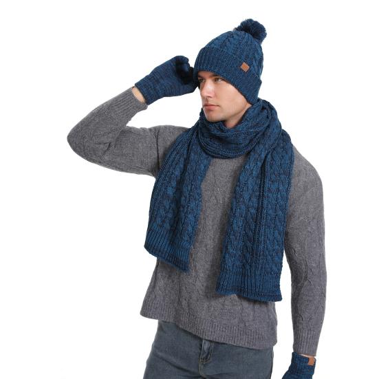 3Pcs Winter Warm Knit Beanie Hat Touchscreen Gloves Scarf Set for Women Men Skiing Skating Camping Driving Outdoor Sports Gifts
