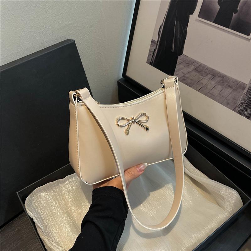 Solid Color Beautiful Bow, Sweet and Advanced Sense of Casual Shoulder Underarm Bag, Simple and Versatile Portable Handbag