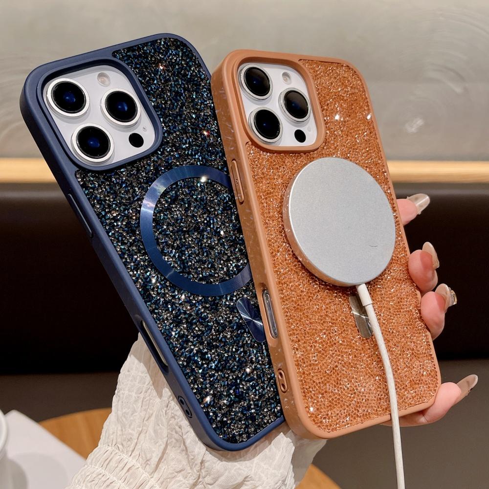 Glitter Sparkling Rhinestones Diamond For Magsafe Case For iPhone 18 17 16 Pro Max 15 14 13 12 11 Magnetic Wireless Charge Cover