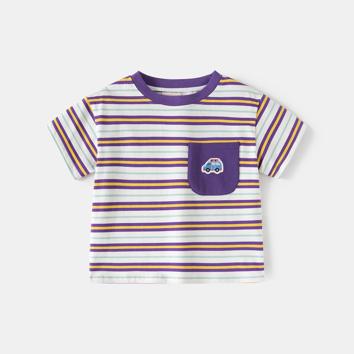 Детская летняя полосатая футболка в корейском стиле (Мальчики Короткий рукав) 100 cm