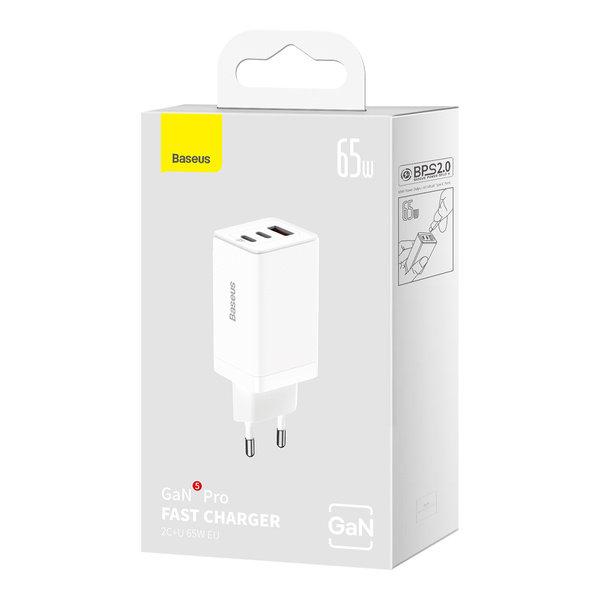 Fast GaN 2x USBC USB Charger 65W USBC Cable White
