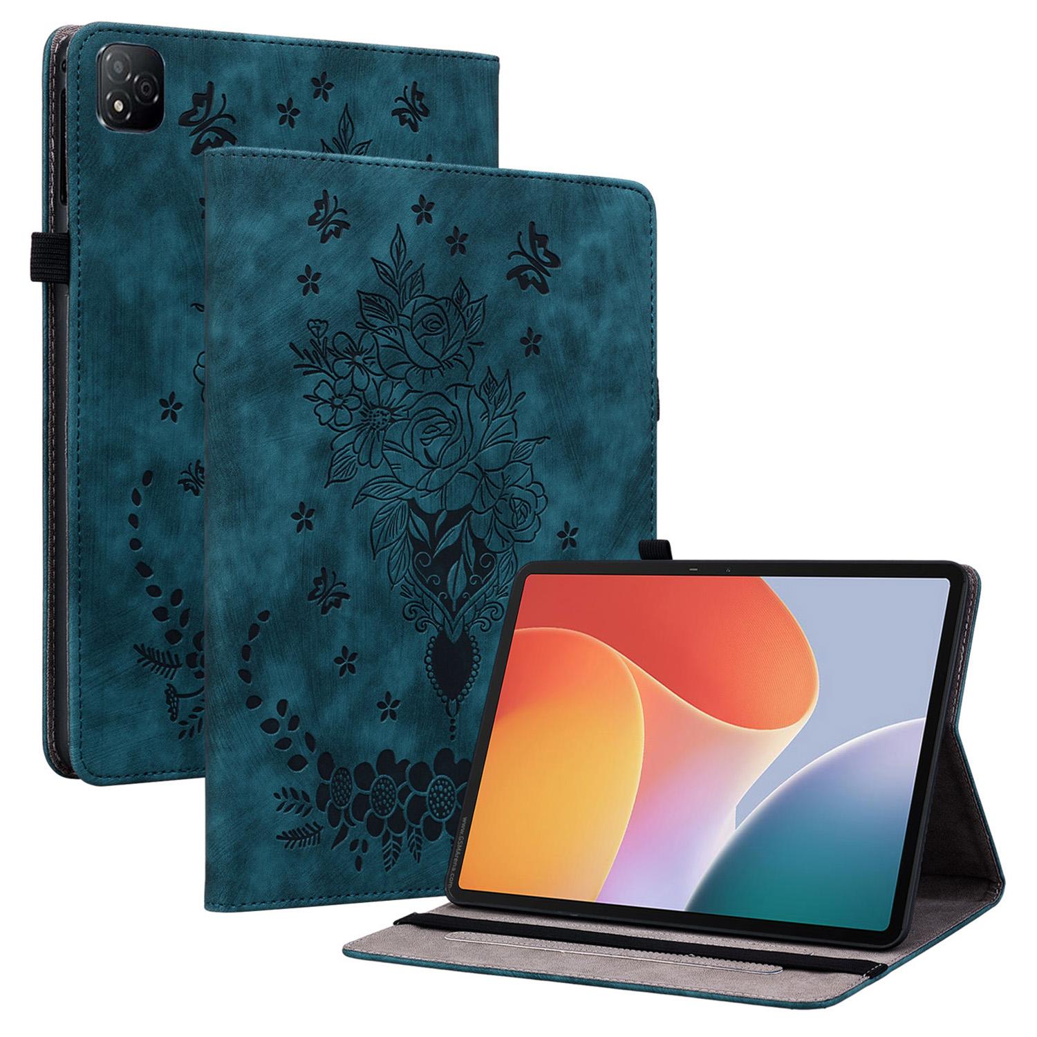 

For Infinix Xpad Case Card Holder Anti-Scratch Leather Cover Rose Flower Imprint Blue