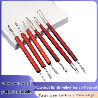 Six-Piece Rosewood Pottery Polymer Clay Shaping Tool Set - Fingerprint-Free