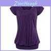 Elegant Women's Fashion Summer V-neck Short Sleeve Pleated Loose Blouse Plus Size